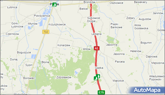 mapa Witów gmina Piątek, Witów gmina Piątek na mapie Targeo