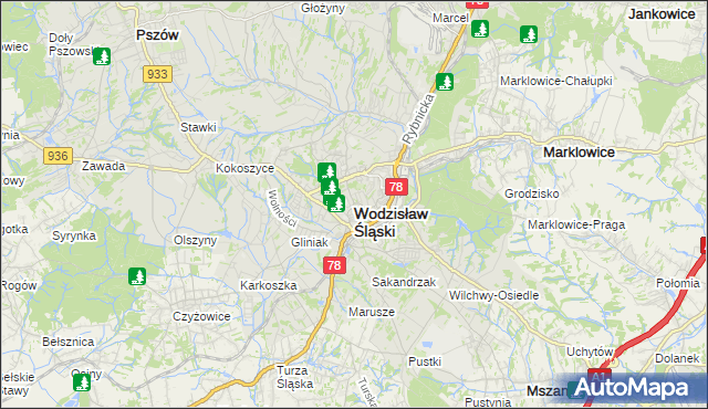 mapa Wodzisławia Śląskiego, Wodzisław Śląski na mapie Targeo