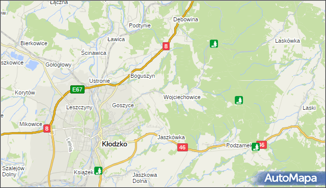 mapa Wojciechowice gmina Kłodzko, Wojciechowice gmina Kłodzko na mapie Targeo