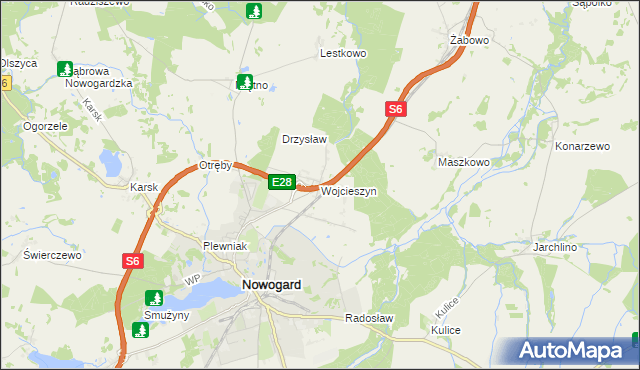 mapa Wojcieszyn gmina Nowogard, Wojcieszyn gmina Nowogard na mapie Targeo