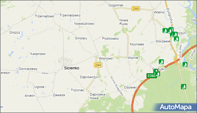 mapa Wojnowo gmina Sicienko, Wojnowo gmina Sicienko na mapie Targeo