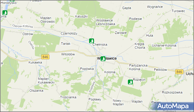 mapa Wojsławice powiat chełmski, Wojsławice powiat chełmski na mapie Targeo