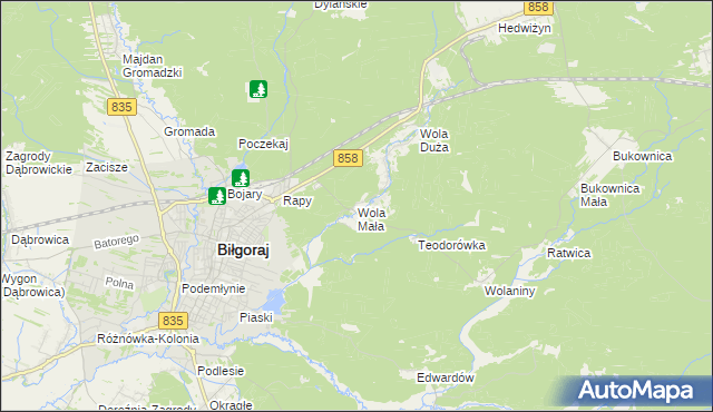 mapa Wola Mała gmina Biłgoraj, Wola Mała gmina Biłgoraj na mapie Targeo