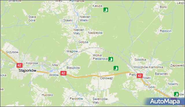 mapa Wólka Plebańska gmina Stąporków, Wólka Plebańska gmina Stąporków na mapie Targeo