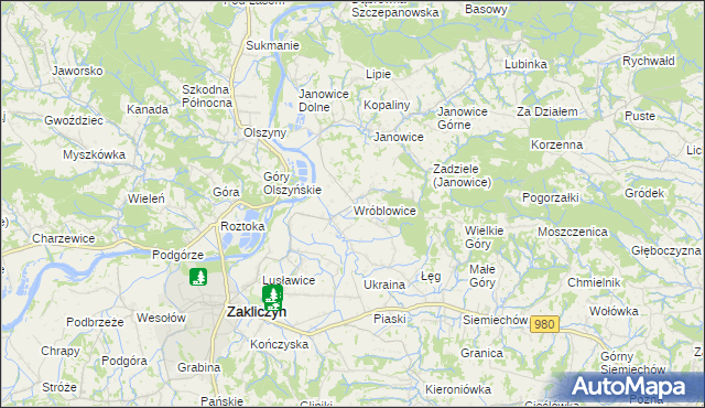 mapa Wróblowice gmina Zakliczyn, Wróblowice gmina Zakliczyn na mapie Targeo