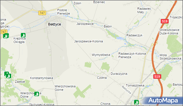 mapa Wymysłówka gmina Bełżyce, Wymysłówka gmina Bełżyce na mapie Targeo