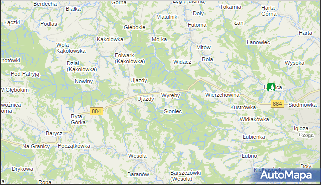 mapa Wyręby gmina Dynów, Wyręby gmina Dynów na mapie Targeo