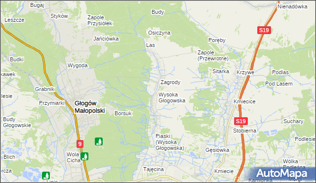 mapa Wysoka Głogowska, Wysoka Głogowska na mapie Targeo