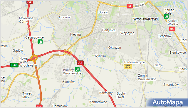 mapa Wysoka gmina Kobierzyce, Wysoka gmina Kobierzyce na mapie Targeo