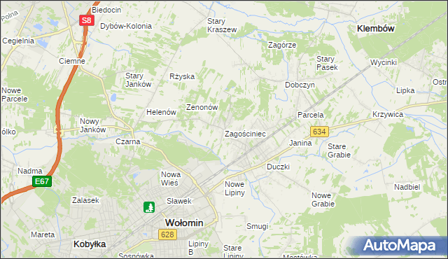 mapa Zagościniec gmina Wołomin, Zagościniec gmina Wołomin na mapie Targeo