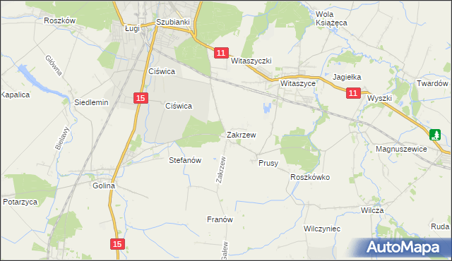 mapa Zakrzew gmina Jarocin, Zakrzew gmina Jarocin na mapie Targeo