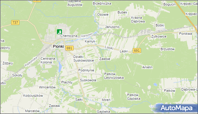 mapa Zalesie gmina Pionki, Zalesie gmina Pionki na mapie Targeo