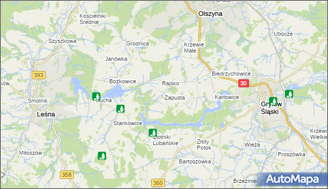 mapa Zapusta gmina Olszyna, Zapusta gmina Olszyna na mapie Targeo