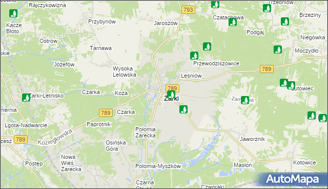 mapa Żarki powiat myszkowski, Żarki powiat myszkowski na mapie Targeo