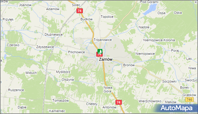 mapa Żarnów powiat opoczyński, Żarnów powiat opoczyński na mapie Targeo