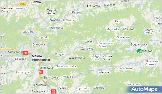 mapa Żarnówka gmina Maków Podhalański, Żarnówka gmina Maków Podhalański na mapie Targeo