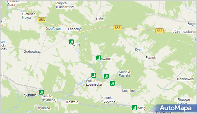 mapa Zawadki gmina Susiec, Zawadki gmina Susiec na mapie Targeo