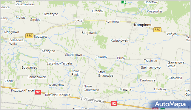 mapa Zawady gmina Kampinos, Zawady gmina Kampinos na mapie Targeo