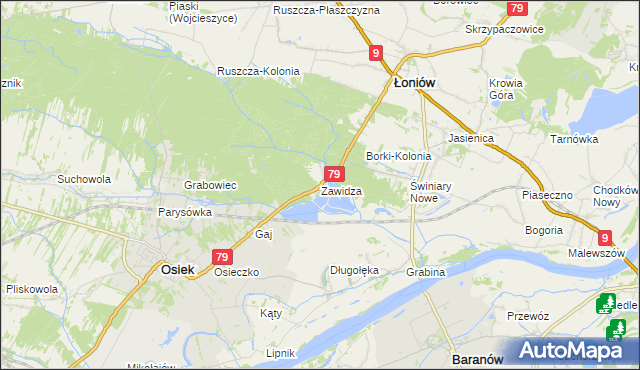 mapa Zawidza gmina Łoniów, Zawidza gmina Łoniów na mapie Targeo