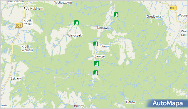 mapa Zawoje, Zawoje na mapie Targeo