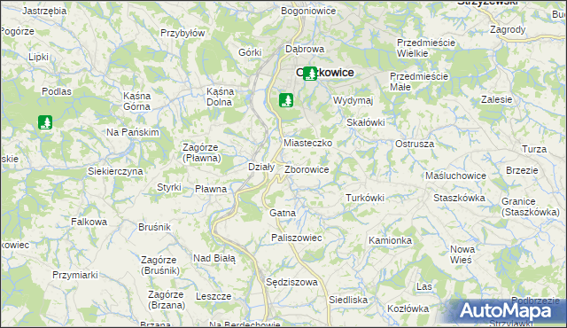 mapa Zborowice gmina Ciężkowice, Zborowice gmina Ciężkowice na mapie Targeo