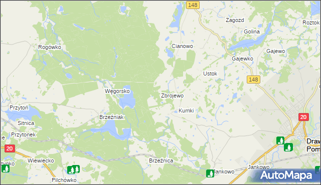 mapa Zbrojewo, Zbrojewo na mapie Targeo