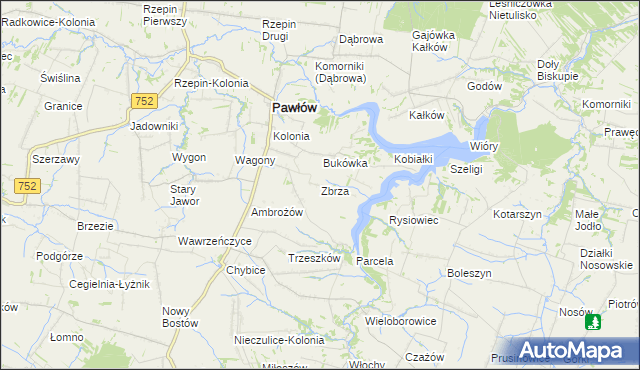 mapa Zbrza gmina Pawłów, Zbrza gmina Pawłów na mapie Targeo