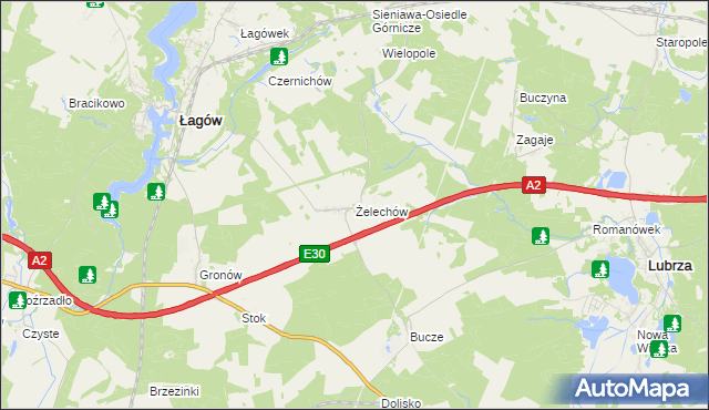 mapa Żelechów gmina Łagów, Żelechów gmina Łagów na mapie Targeo