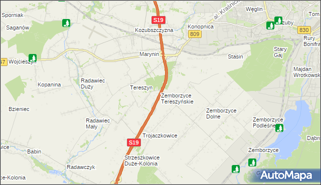 mapa Zemborzyce Tereszyńskie, Zemborzyce Tereszyńskie na mapie Targeo