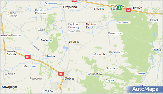 mapa Żeronice Kolonia, Żeronice Kolonia na mapie Targeo