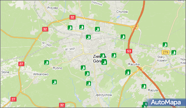 mapa Zielona Góra, Zielona Góra na mapie Targeo