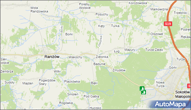 mapa Zielonka gmina Raniżów, Zielonka gmina Raniżów na mapie Targeo