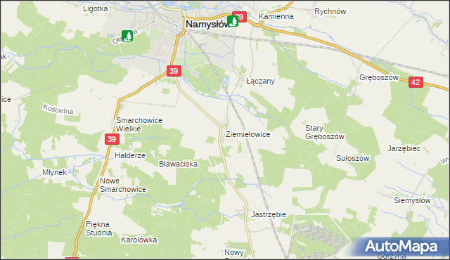 mapa Ziemiełowice, Ziemiełowice na mapie Targeo