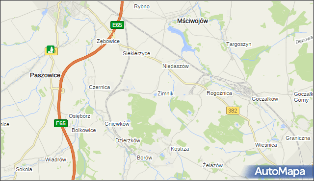 mapa Zimnik gmina Mściwojów, Zimnik gmina Mściwojów na mapie Targeo