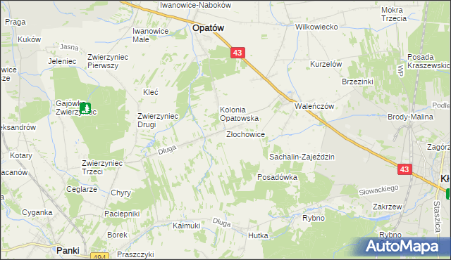 mapa Złochowice, Złochowice na mapie Targeo