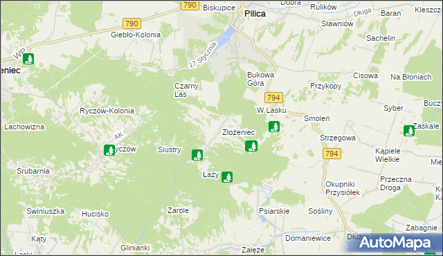 mapa Złożeniec, Złożeniec na mapie Targeo