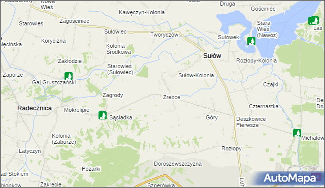 mapa Źrebce, Źrebce na mapie Targeo