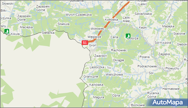 mapa Zwardoń, Zwardoń na mapie Targeo