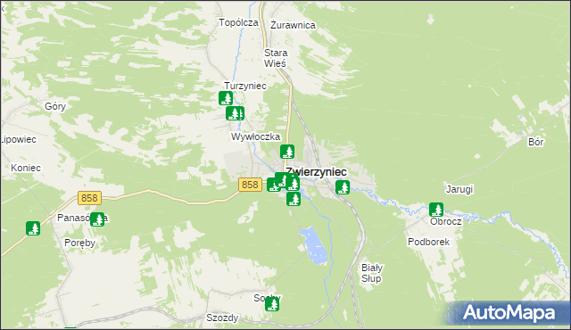 mapa Zwierzyniec powiat zamojski, Zwierzyniec powiat zamojski na mapie Targeo