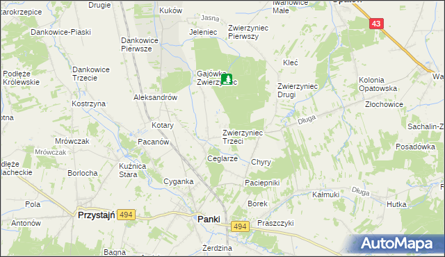 mapa Zwierzyniec Trzeci, Zwierzyniec Trzeci na mapie Targeo