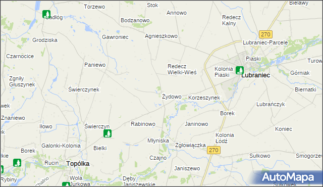 mapa Żydowo gmina Lubraniec, Żydowo gmina Lubraniec na mapie Targeo