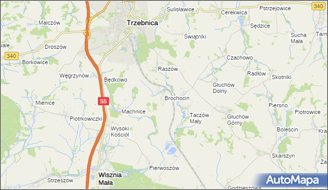 mapa Brochocin gmina Trzebnica, Brochocin gmina Trzebnica na mapie Targeo