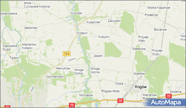mapa Jasień gmina Rogów, Jasień gmina Rogów na mapie Targeo