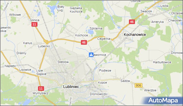 mapa Jawornica gmina Kochanowice, Jawornica gmina Kochanowice na mapie Targeo