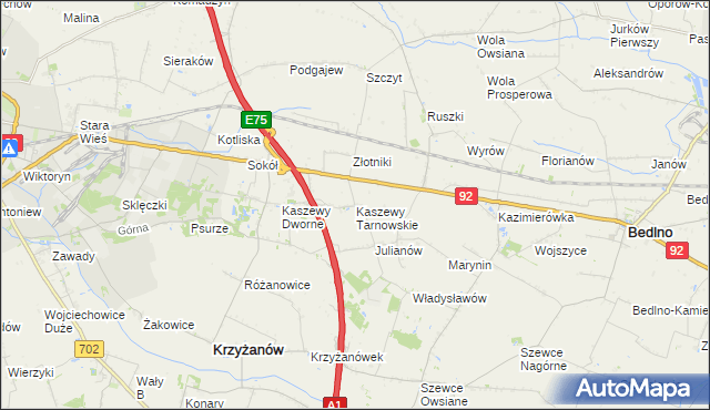 mapa Kaszewy Tarnowskie, Kaszewy Tarnowskie na mapie Targeo