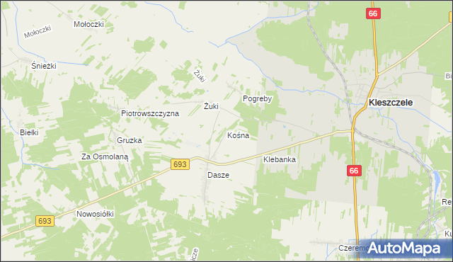 mapa Kośna, Kośna na mapie Targeo