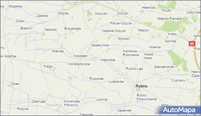 mapa Matyldów gmina Rybno, Matyldów gmina Rybno na mapie Targeo