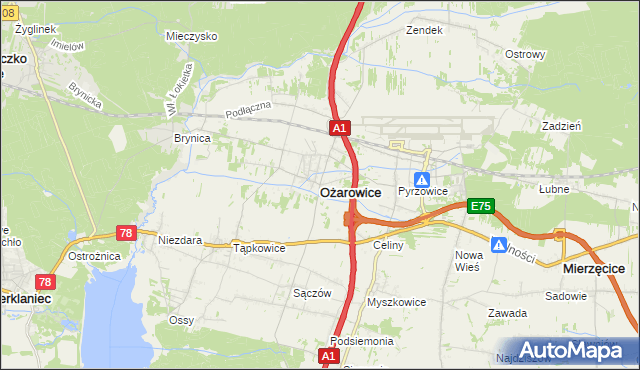 mapa Ożarowice, Ożarowice na mapie Targeo