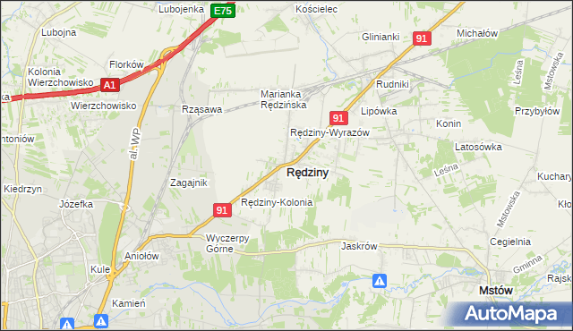 mapa Rędziny powiat częstochowski, Rędziny powiat częstochowski na mapie Targeo