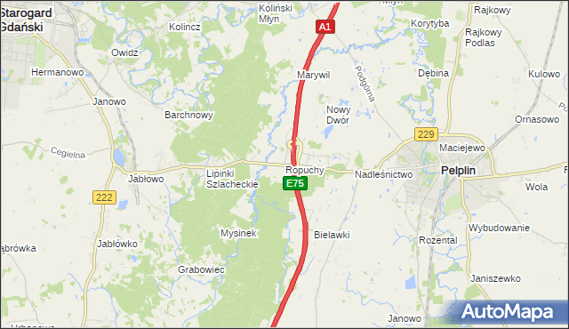 mapa Ropuchy, Ropuchy na mapie Targeo